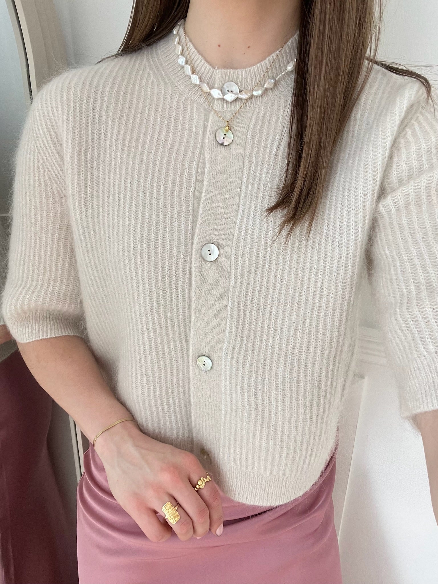 Second Female Andrea Knit Rib Cardigan Pumice Stone