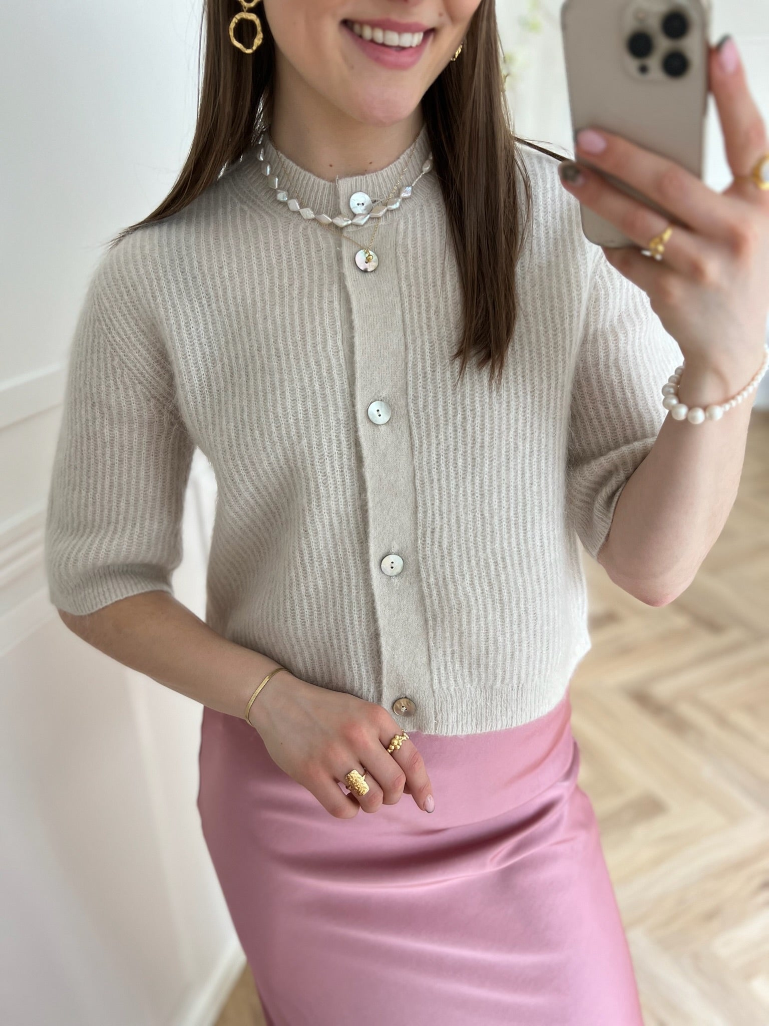 Second Female Andrea Knit Rib Cardigan Pumice Stone