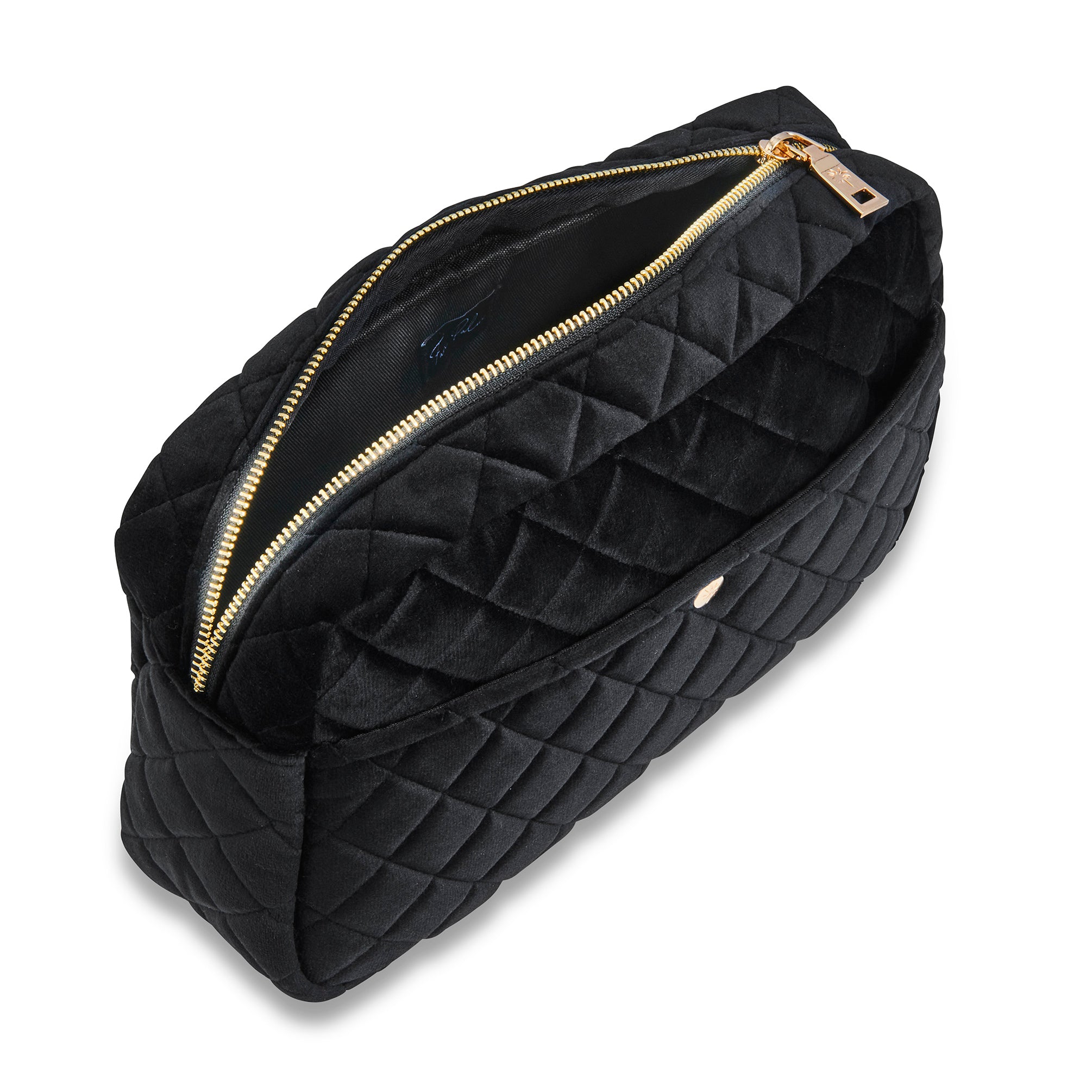 Fan Palm Large Beauty Bag Black Velvet