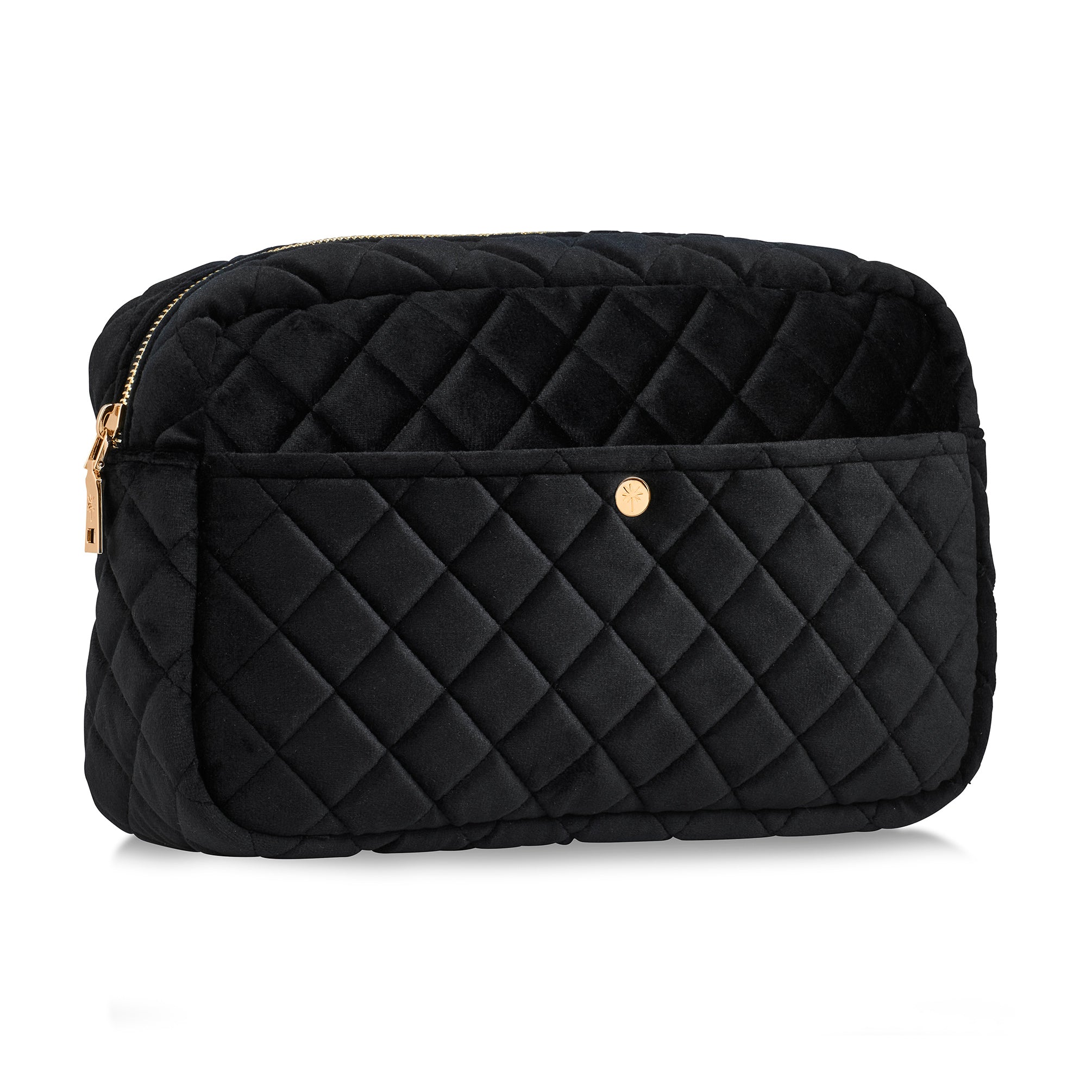 Fan Palm Large Beauty Bag Black Velvet