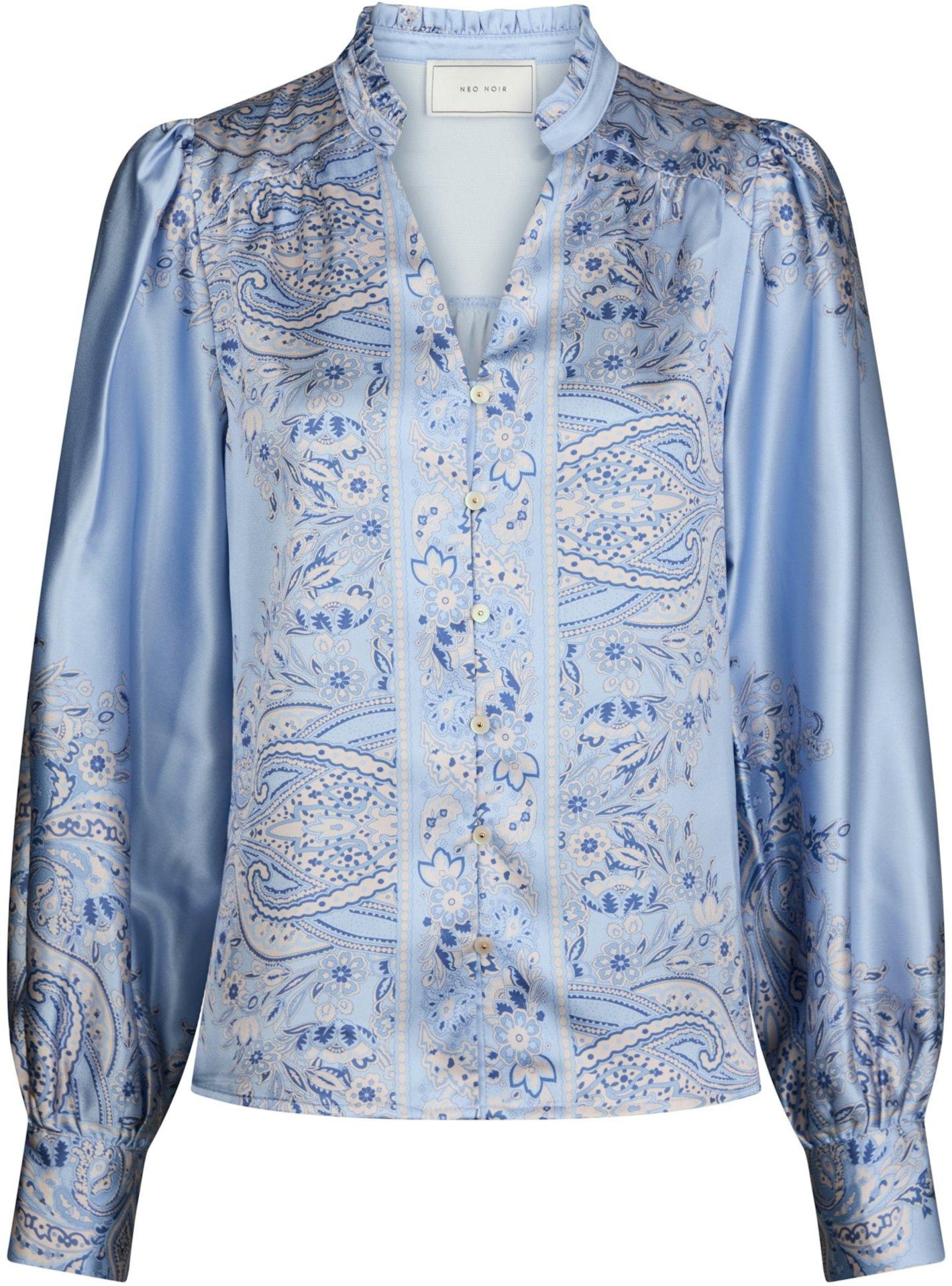 Neo Noir Massima Paisley Border Bluse Light Blue Rabat