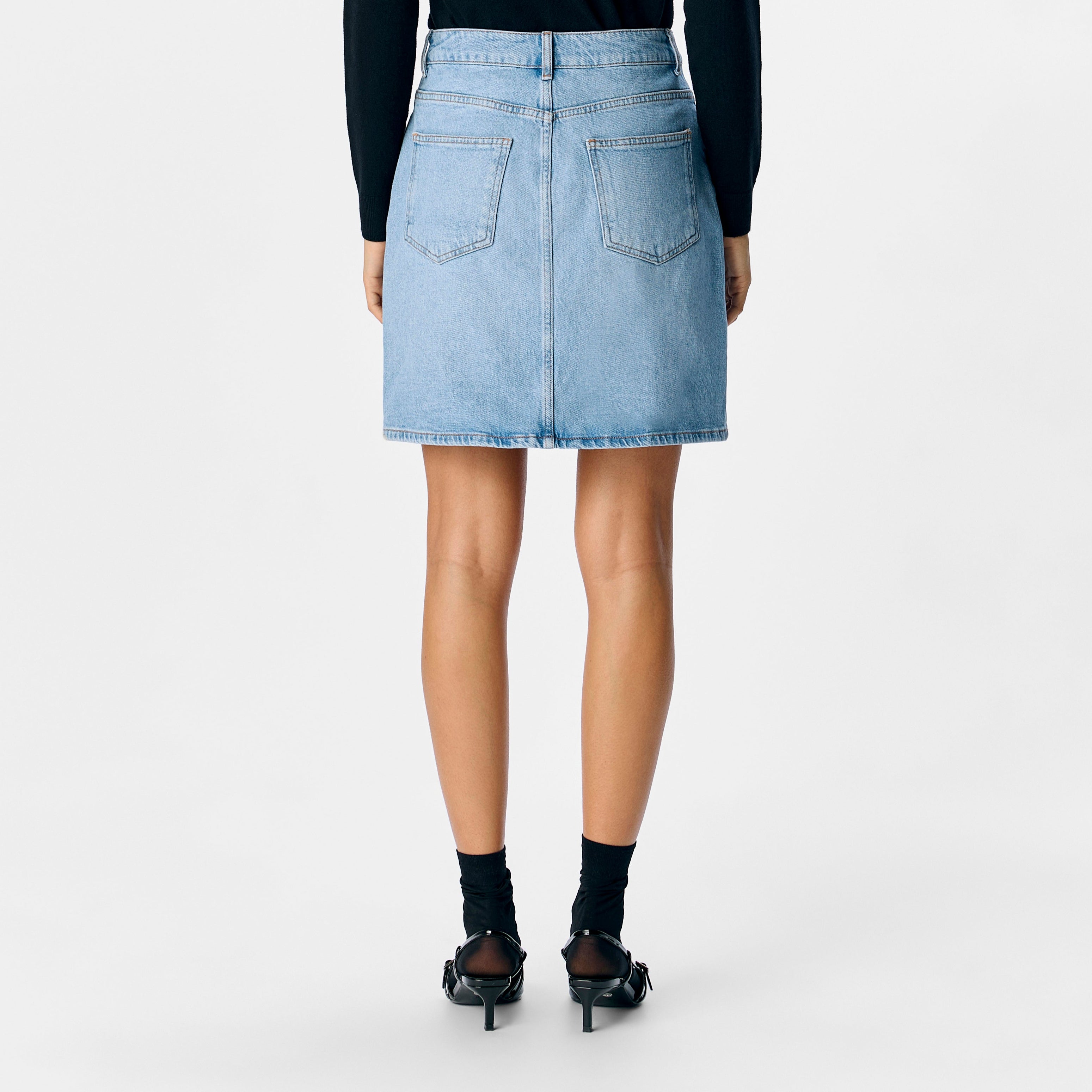Object Ellen HW Short Denim Nederdel NOS25 Light Blue Denim