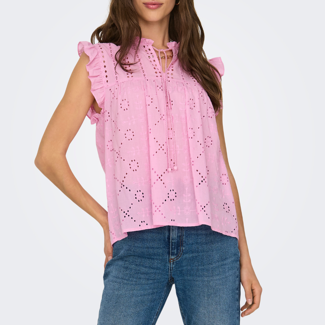 Only Reva Life SL Embroiderie Top Bonbon NOS25 Udsalg
