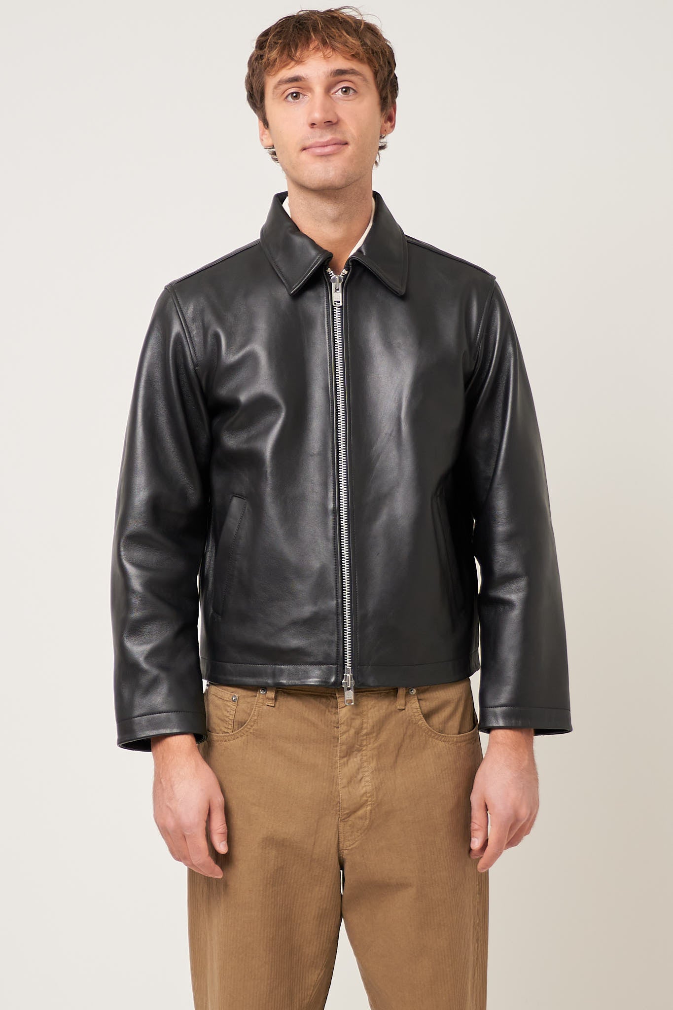 Short Leather Jacket Black Shine