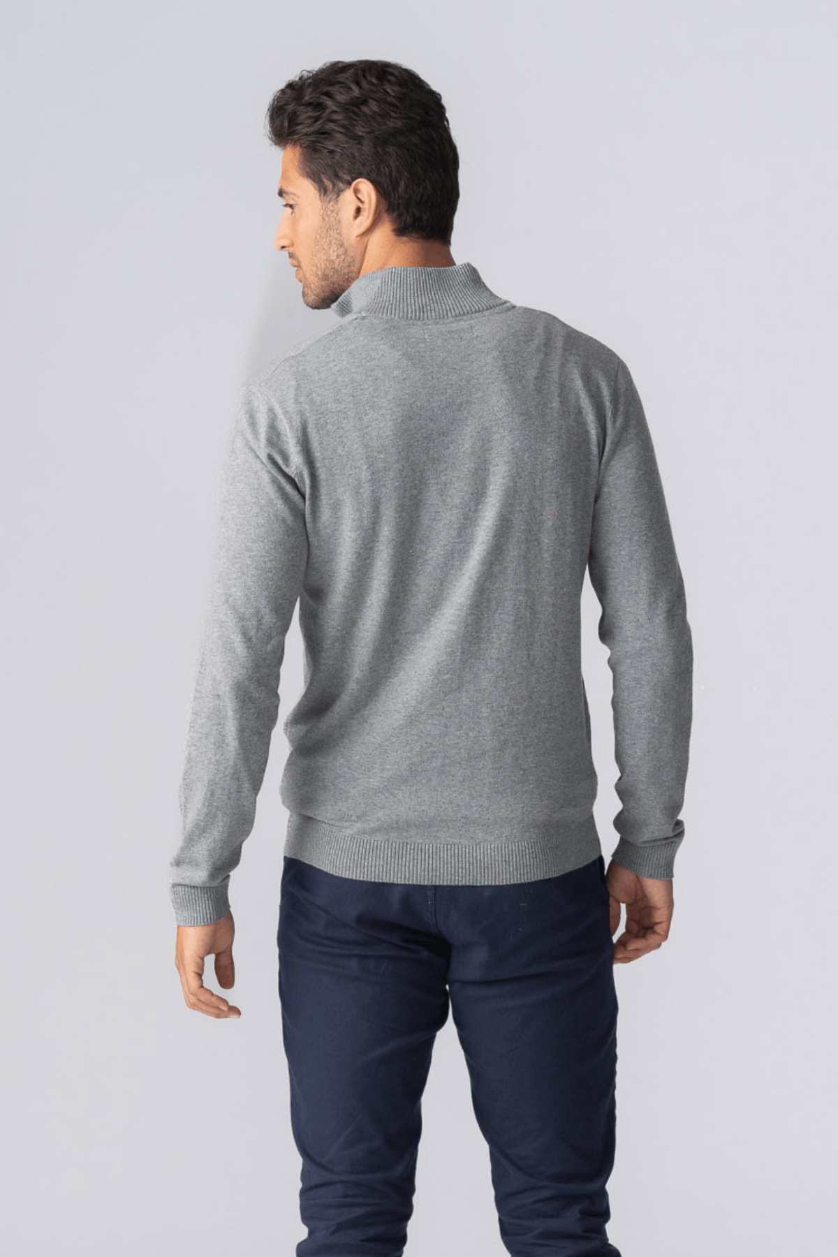 Pullover Half Zip - Grå Melange Online Hot Salg