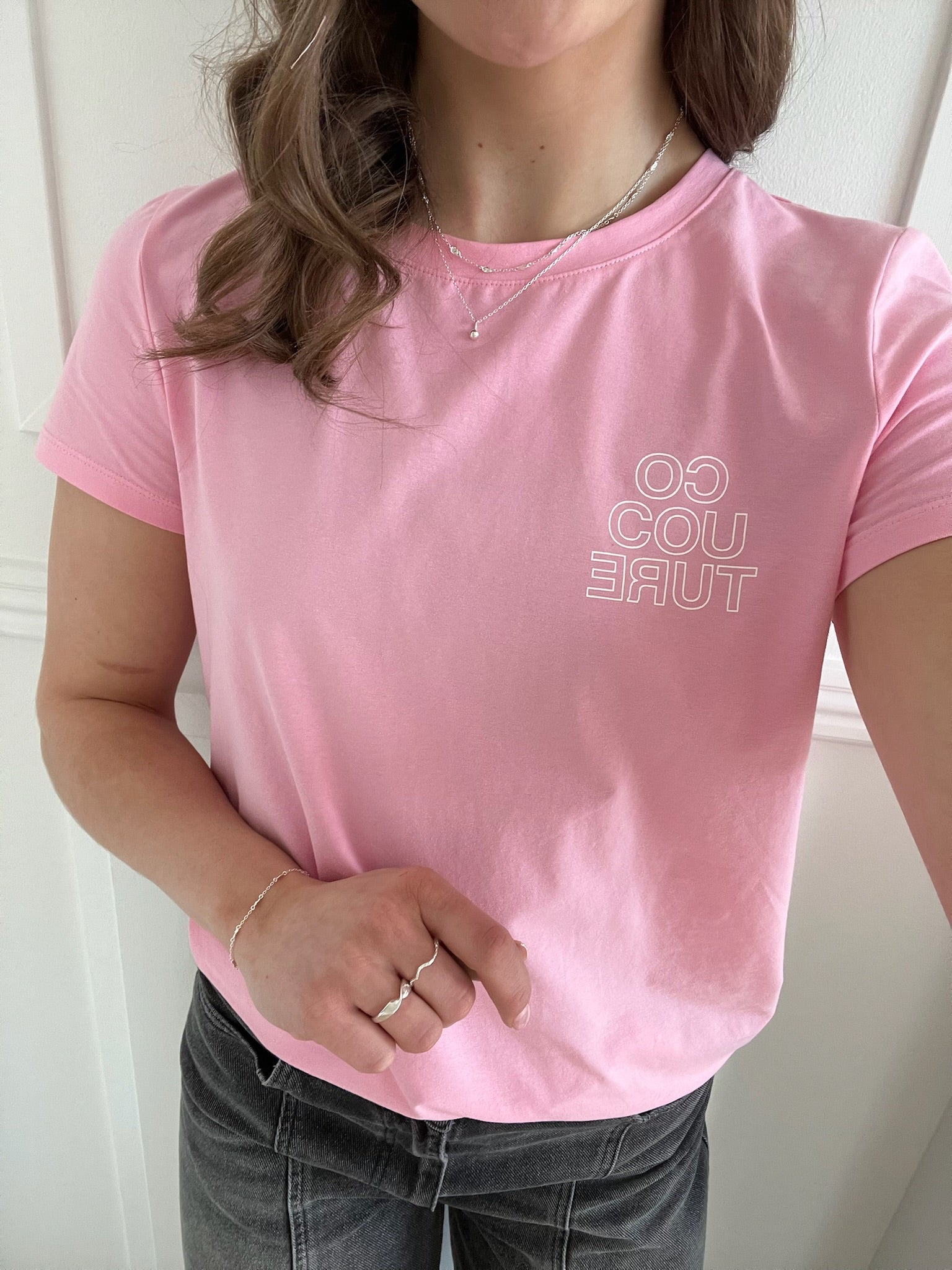 Co'Couture Siara Outline T-shirt Candyfloss/White
