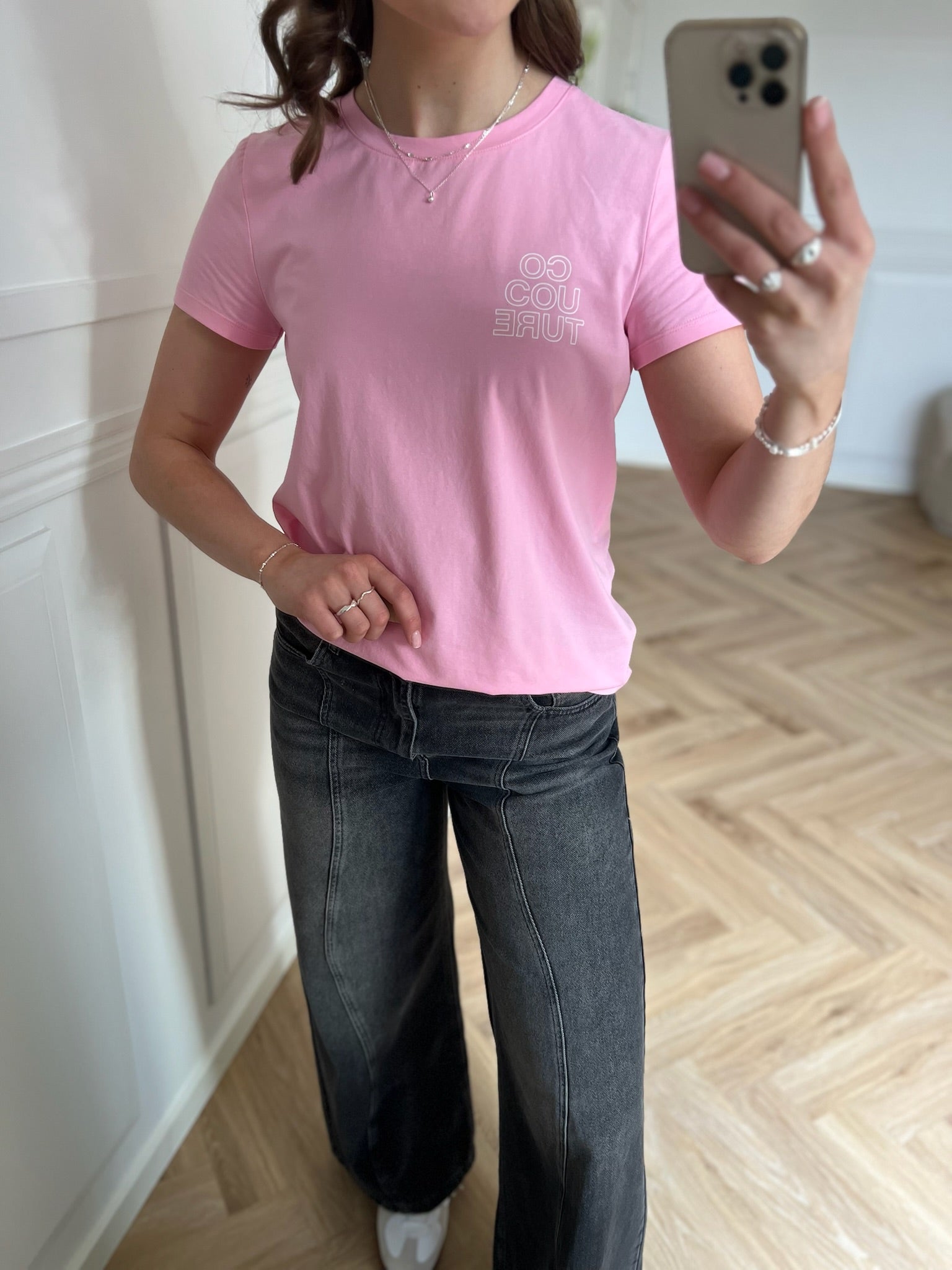 Co'Couture Siara Outline T-shirt Candyfloss/White