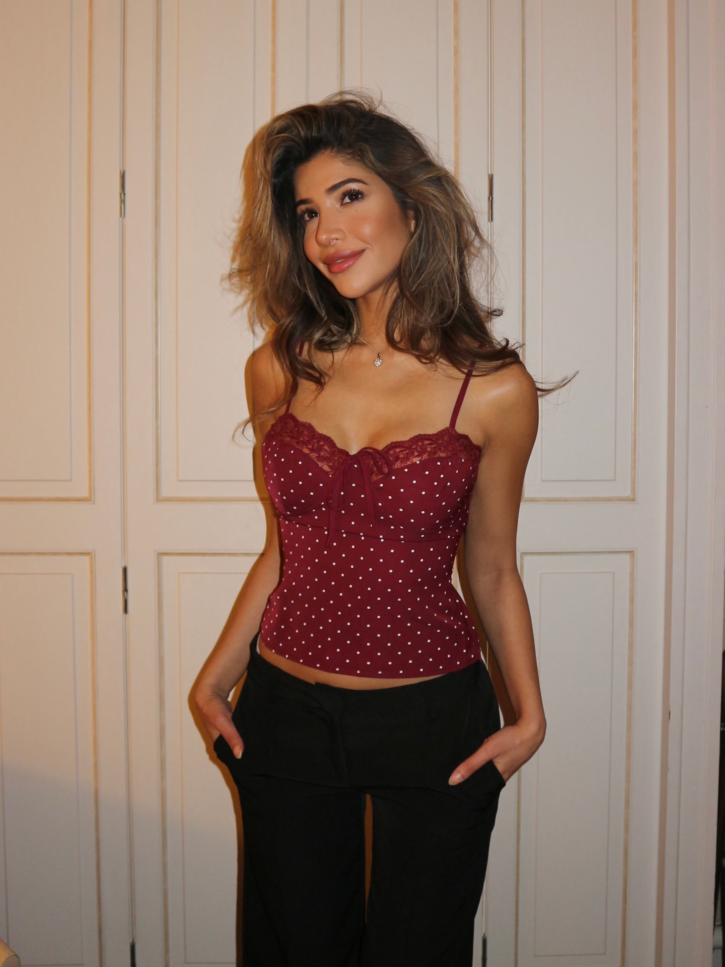 Dot lace top - mørk rød