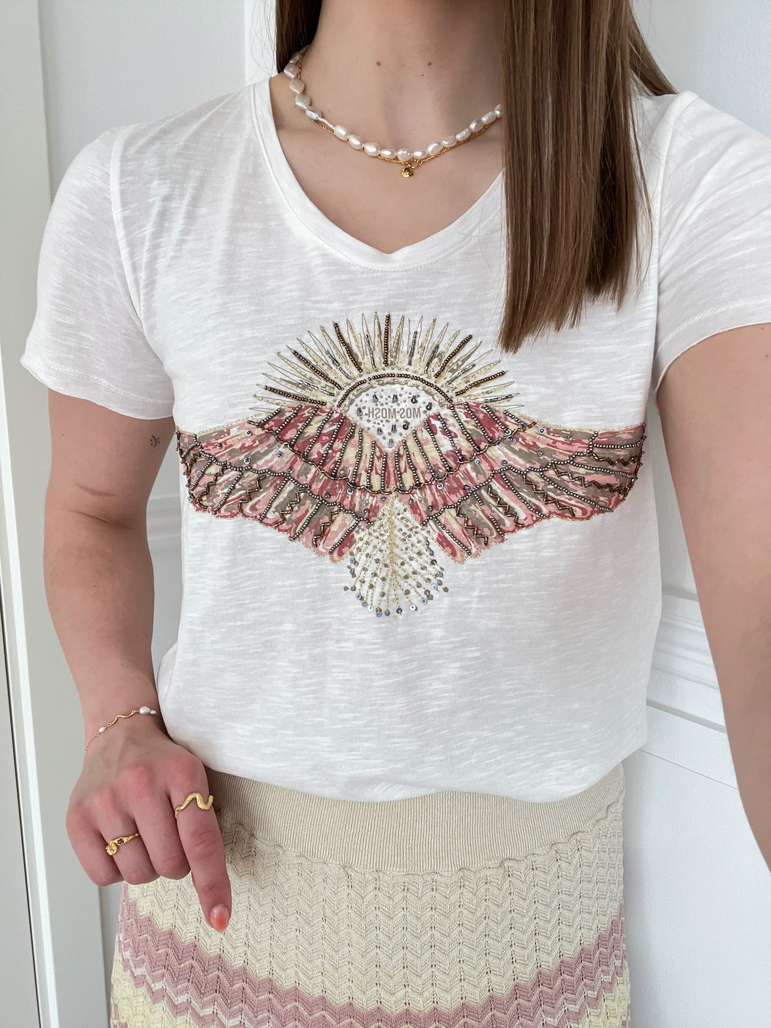 Mos Mosh Nadine O-SS Deco T-shirt Powder Pink