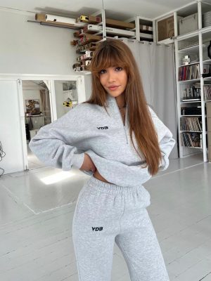 VDB zipper sweatshirt - lys grå (mørk blå logo) Udsalg