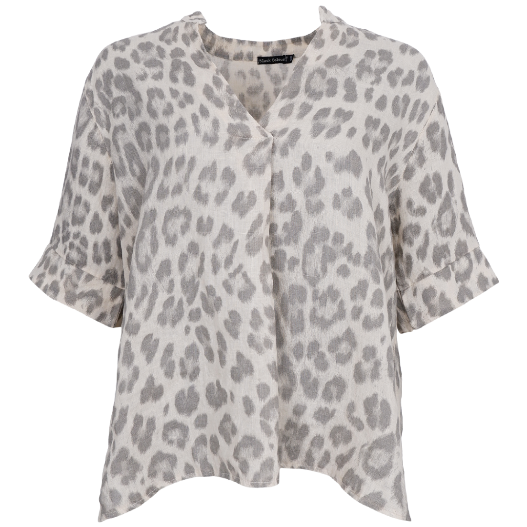 Black Colour Melina SS Linen Bluse Natural Leo