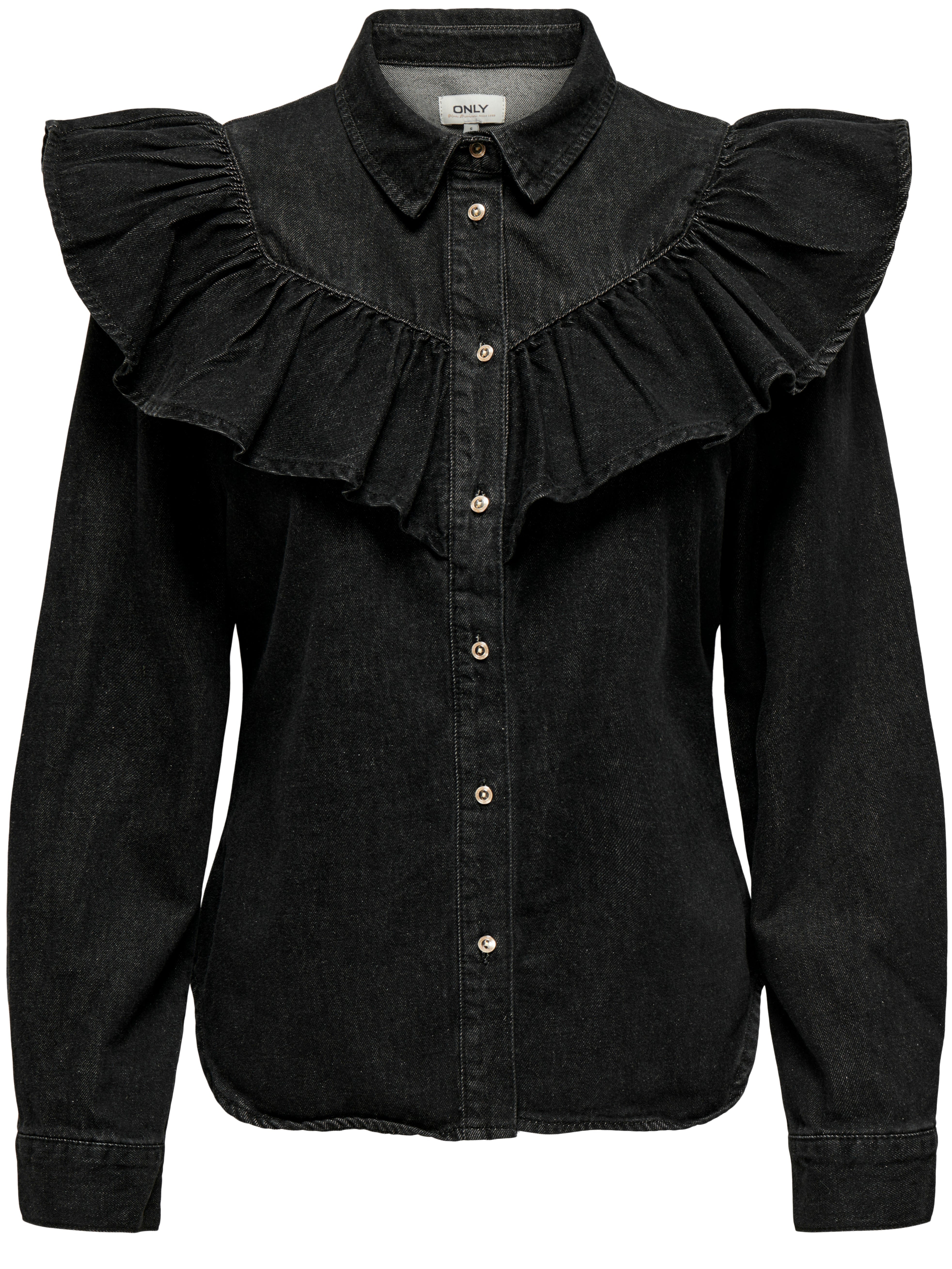 Only Indigo LS Frill Denim Skjorte Washed Black NO25