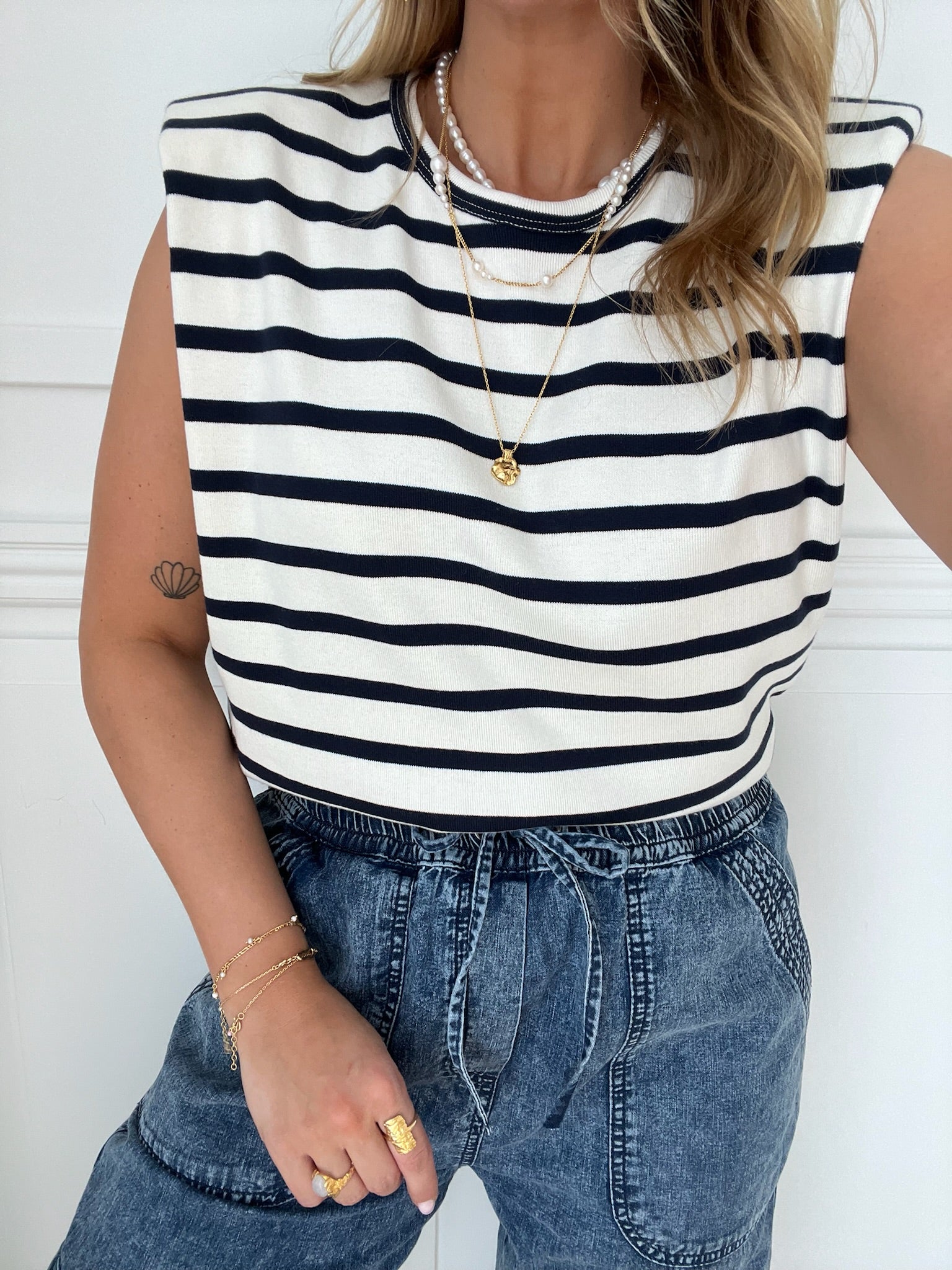 Co'Couture Classic Stripe ED Top Off White Online Hot Salg