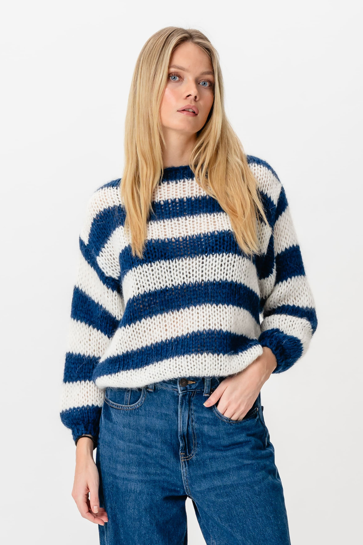 Mila Stribet Striktrøje - Navy/Hvid
