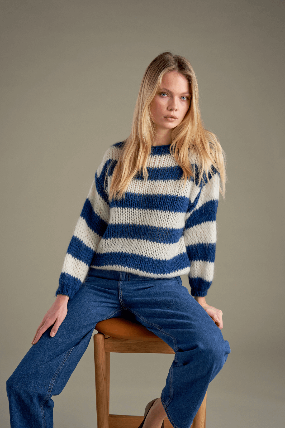 Mila Stribet Striktrøje - Navy/Hvid