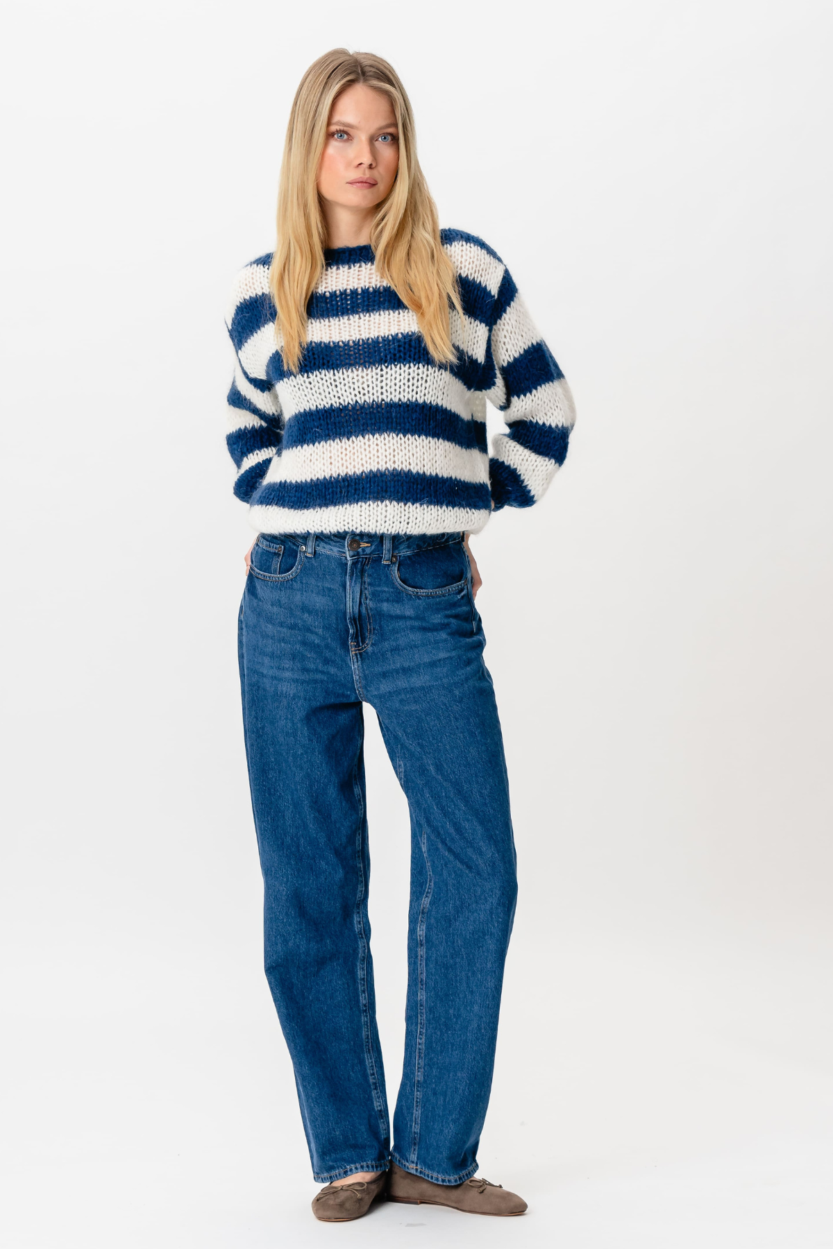 Mila Stribet Striktrøje - Navy/Hvid