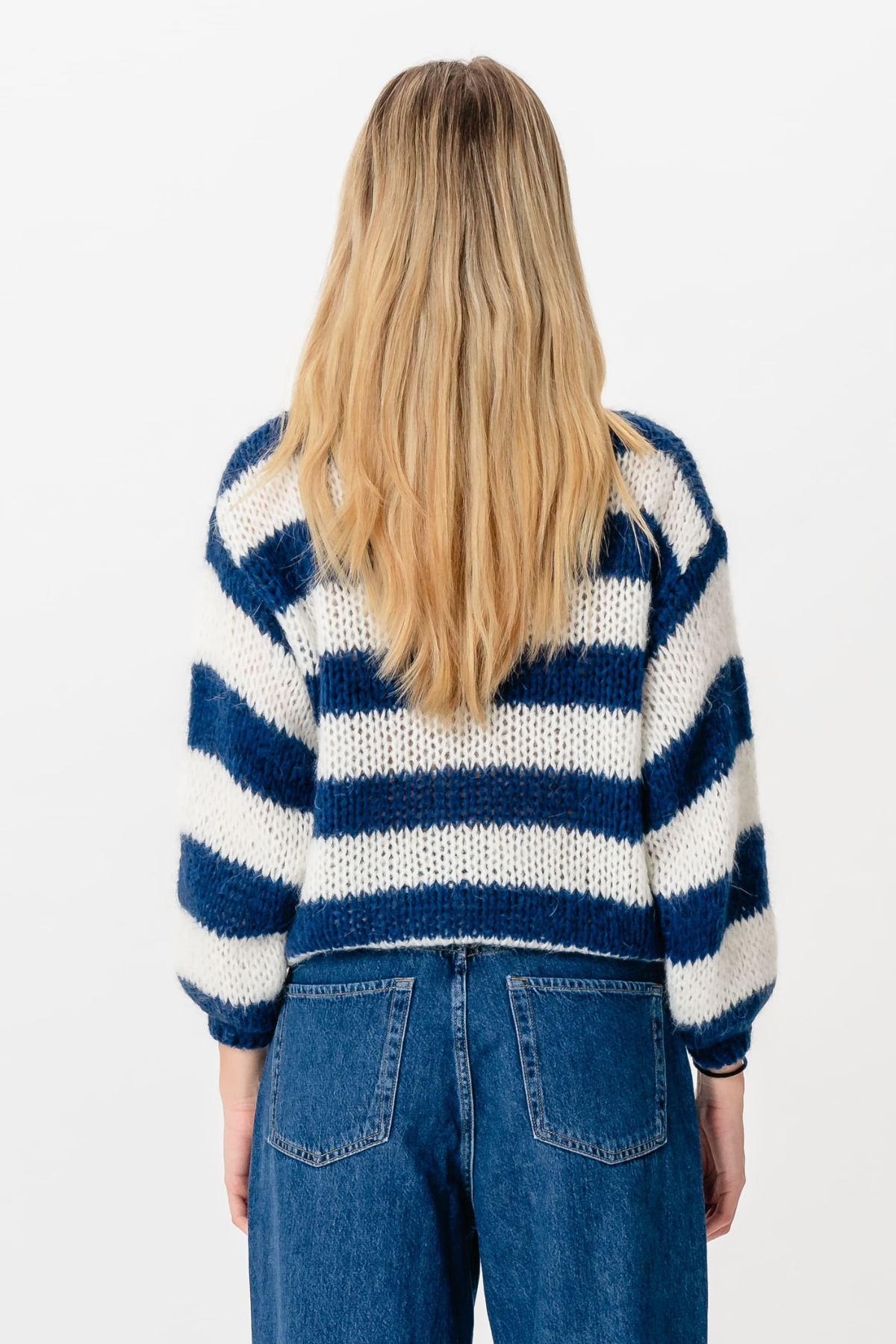 Mila Stribet Striktrøje - Navy/Hvid