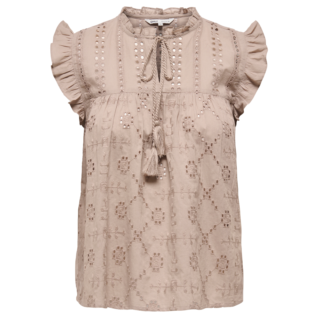 Only Reva Life SL Embroiderie Top Mocha Merinque NOS25