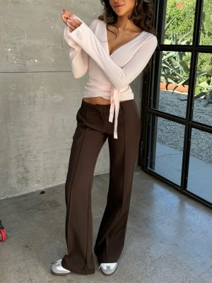 Vera Wide low waist bukser - mørk brun