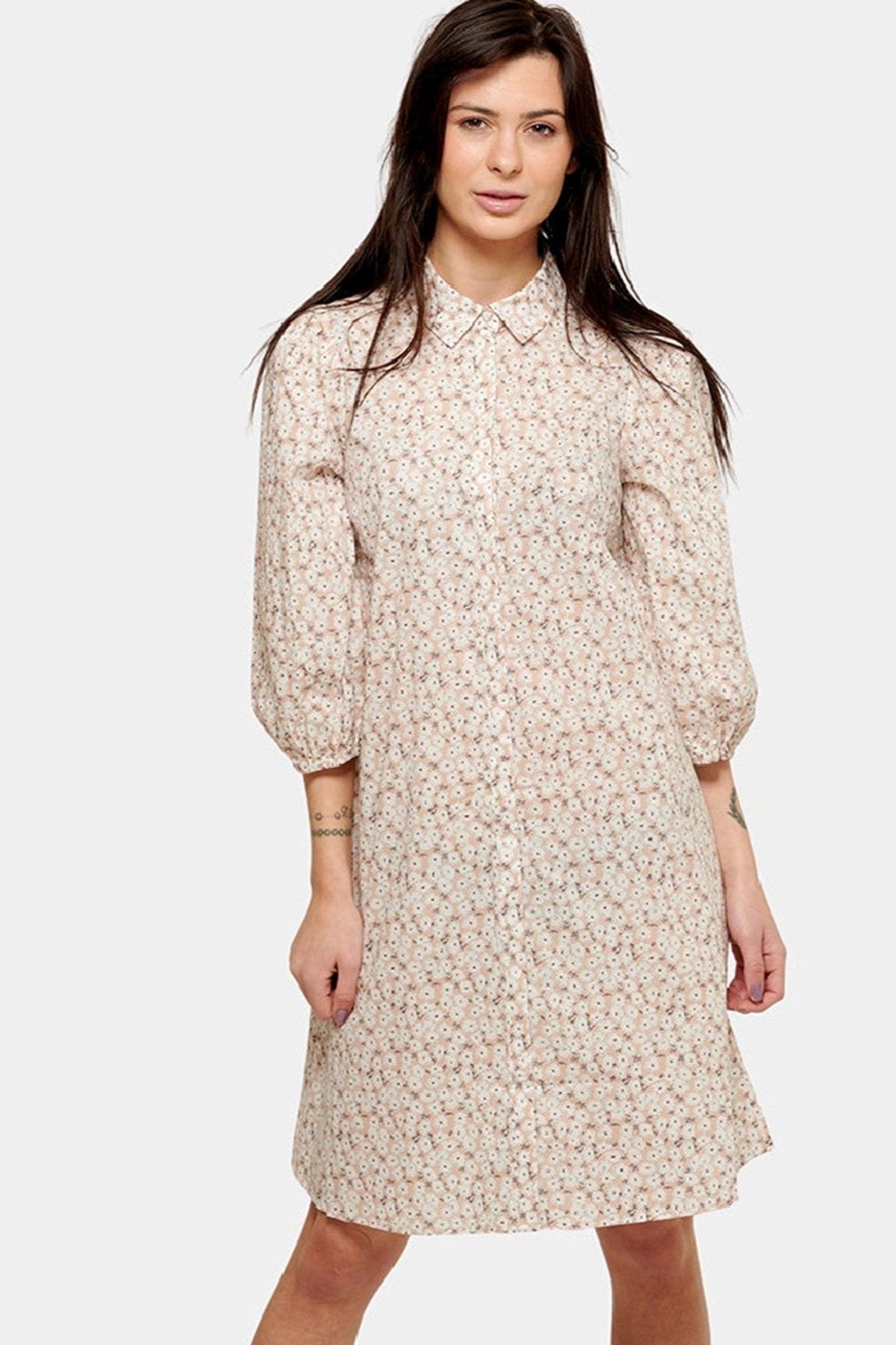 Sofie Skjortekjole - Beige Blomstret Mode