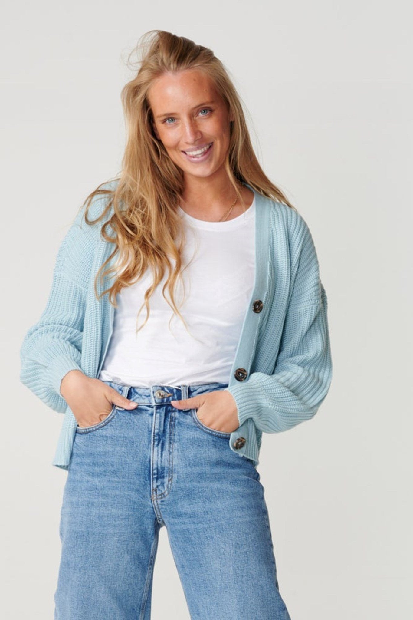 Knappet Cardigan - Blue fog