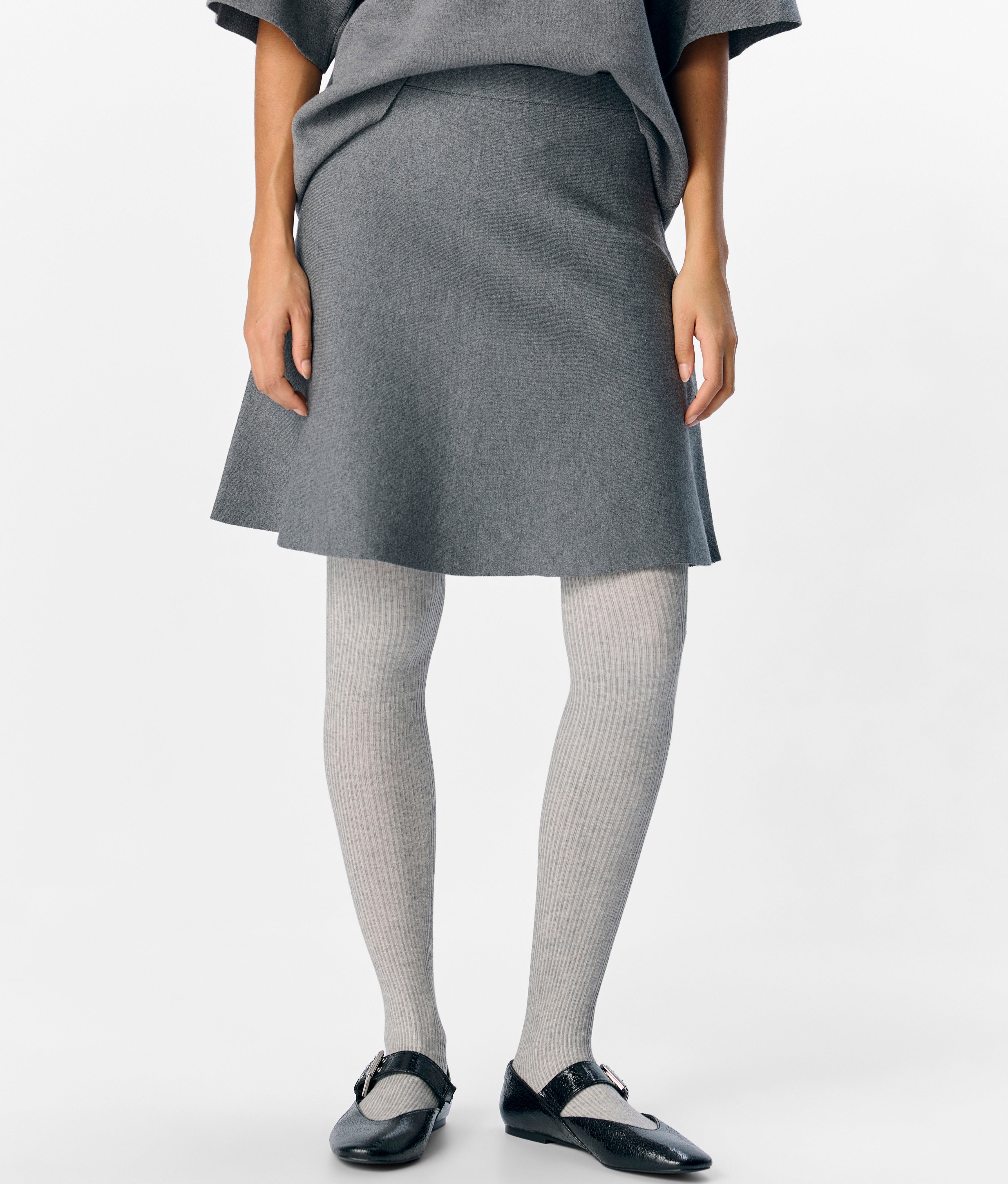 Object Reynard HW Short Knit Nederdel Medium Grey Melange NO25