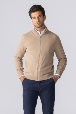 Pullover Zip Cardigan - Sand Online nu