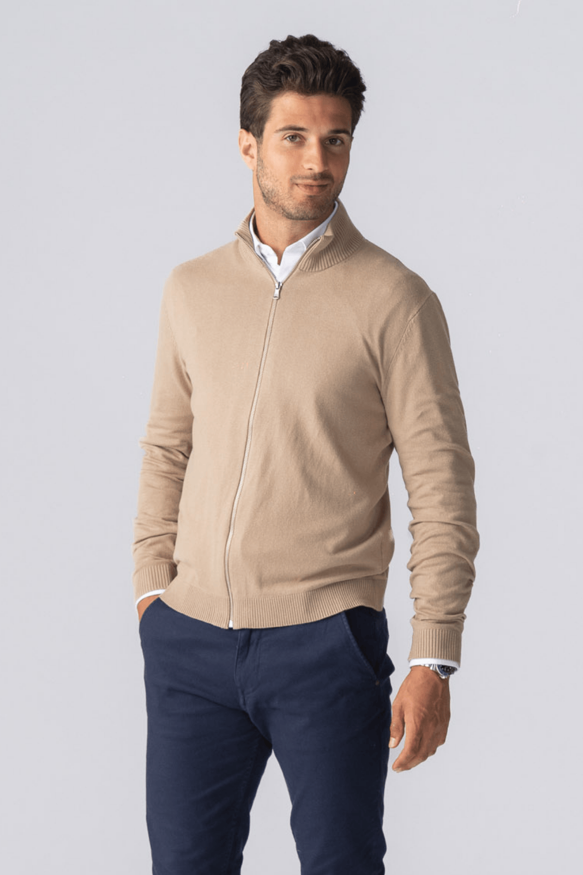 Pullover Zip Cardigan - Sand Online nu