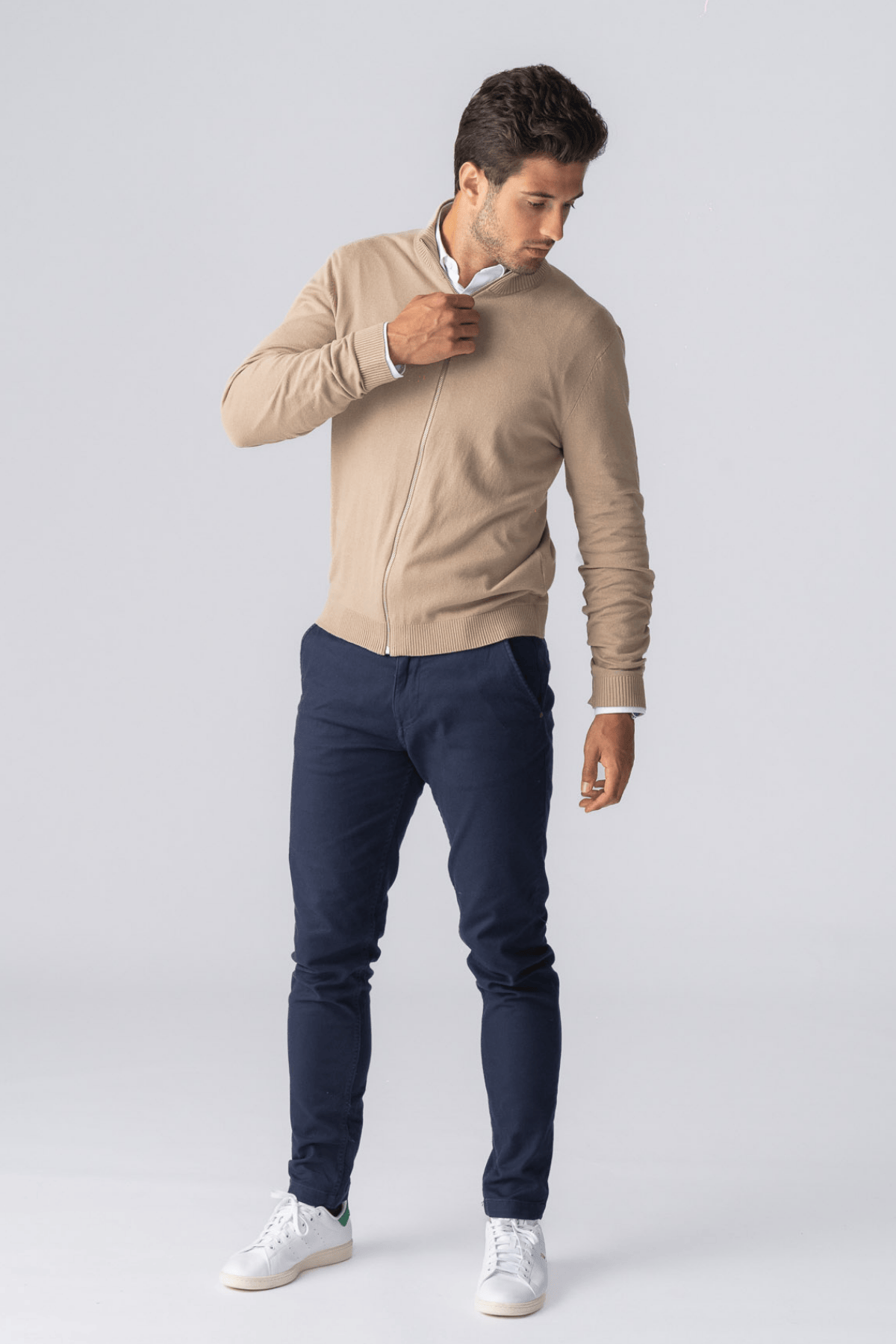 Pullover Zip Cardigan - Sand Online nu